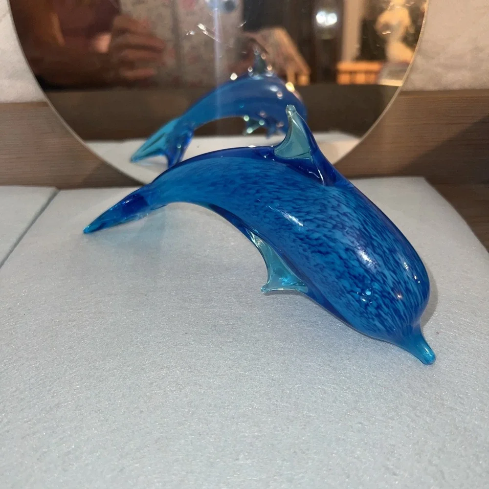 BLUE GLASS JUMPING‎ DOLPHIN-Turquoise Blues-Table Decor-Ocean-Beach Decor